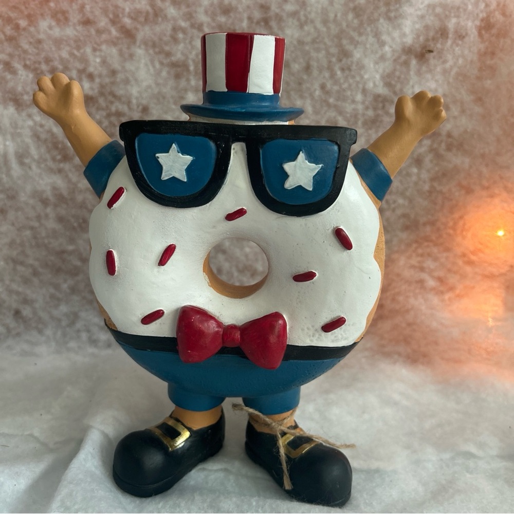 Patriotic Donut Figurine with Red, White, and Blue Accents